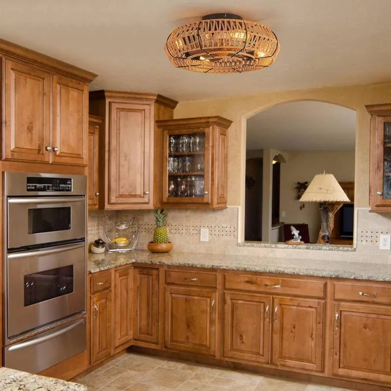 OPFLI 19" Boho Flush Mount Ceiling Fan with Remote