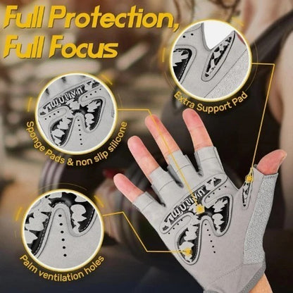 5-in-1 Workout Gloves for Men & Women, with Excellent Grip, Full Protection Exercise Weight Lifting Gym Gloves, Detachable Wrist Strap & Mesh Bag (MEDIUM)
