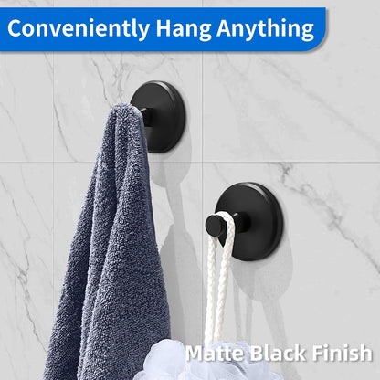 2 Pack Suction Cup Hooks for Shower, Towel Hooks for Bathrooms, Suction Hooks for Windows, Glass, Mirror, Tile, No Drill Shower Hooks for Hanging Loofah, Robe, Matte Black,