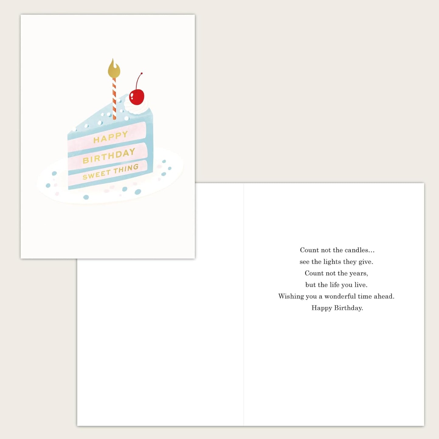 Gooji Cute Birthday Card for Her – Pastel Cake Slice Design with Cherry and Candle – Birthday Card for Women, Mom, Daughter, Wife, Friend, Girlfriend, Granddaughter, Niece – Includes Sentiment Inside