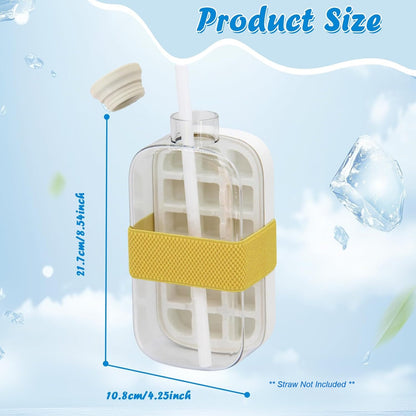 Ice Cube Trays for Freezer, 2 In 1 Ice Cube Tray Water Bottle with Lid and Bin, New Vertical Tray with Lid for Freezer, Easy Ice Release for Freezer (White, 800ml+18 Grids, Straw Not Included)