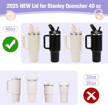 40 oz Flip Straw Leak Proof Lid with Handle for 40 oz. Stanley Quencher H2.0 & Pro Tour, Replacement Lid, Spill-proof, & Reusable (beige)