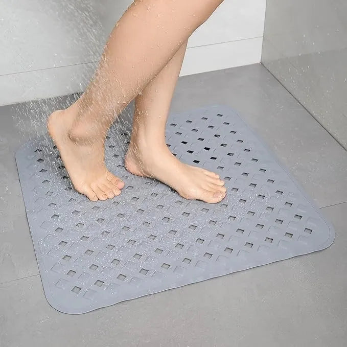 Non Slip Shower Mat for Shower Room with Drain Holes and Suction Cups Diamond Pattern 21 x 21 Inch Machine Washable Shower Accessories