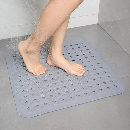 Non Slip Shower Mat for Shower Room with Drain Holes and Suction Cups Diamond Pattern 21 x 21 Inch Machine Washable Shower Accessories