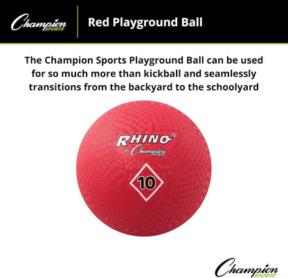 Champion Sports Playground Ball – High-Bounce 2-Ply Construction, Durable Red Ball for Throwing, Catching & Kicking (Size: 10")