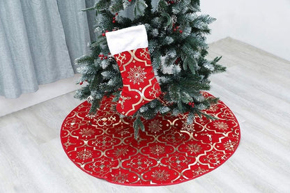 Flash World 36 Inch Large Christmas Tree Skirt Xmas Soft Cover Mat Decor Snowflake Collar Farmhouse Tree Skirt for Holiday Ornaments Party Home Indoor Decorations (Red, 48INCH)