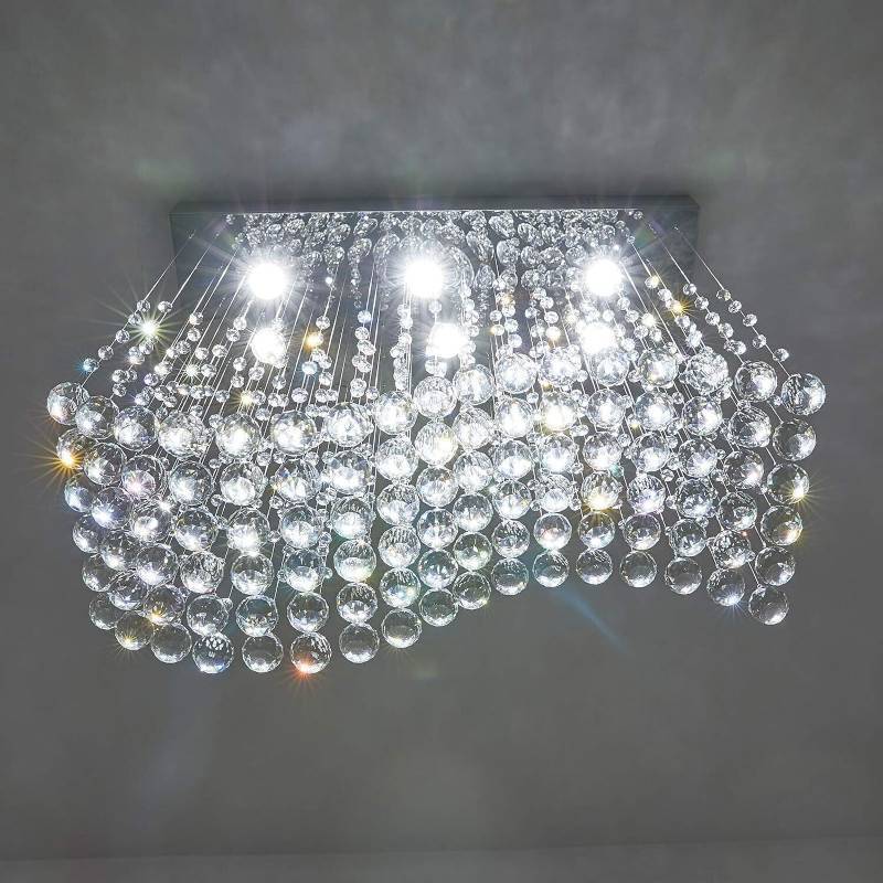 Modern K9 Crystal Raindrop Chandelier, Flush Mount Kitchen Island Dining Room