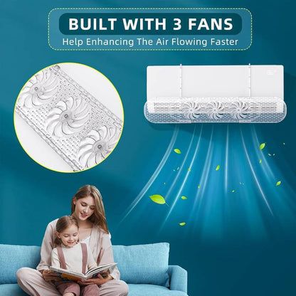 Adjustable Air Conditioner Deflector - Retractable AC Vent Deflector with Mini Fans Split Air Conditioners Accessory Anti Direct Blowing Wind Shield for Enhancing Air Circulation Inside (Transparent)