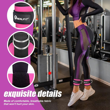 Ankle Strap for Cable Machine, Gym Ankle Cuff for Kickbacks, Leg Extensions, Glute Workouts, Booty Hip Abductors Exercise for Women and Men (PINK)