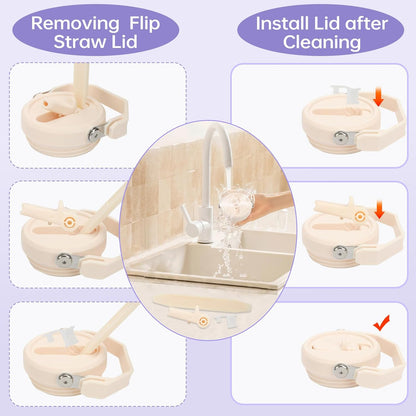 40 oz Flip Straw Leak Proof Lid with Handle for 40 oz. Stanley Quencher H2.0 & Pro Tour, Replacement Lid, Spill-proof, & Reusable (beige)