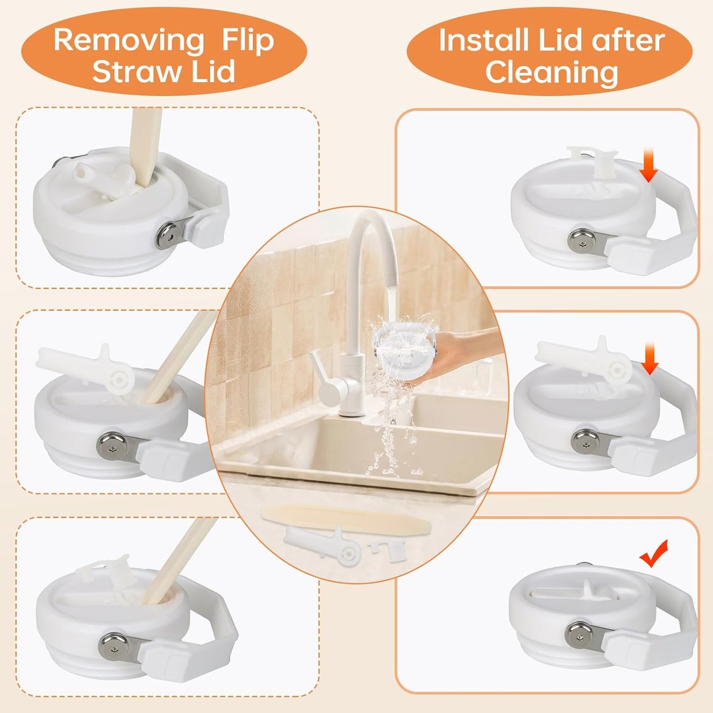 40 oz Flip Straw Leak Proof Lid with Handle for 40 oz. Stanley Quencher H2.0 & Pro Tour, Replacement Lid, Spill-proof, & Reusable (white)