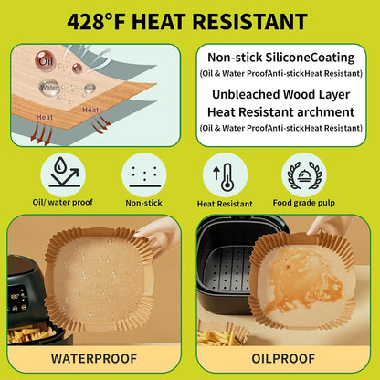 100 PCS Air Fryer Disposable Paper Liners,8 Inch Square Parchment Disposable Paper Liner for 5-8QT Air Fryer,Baking, Roasting and Microwave, Non-Stick Airfryer Accessories