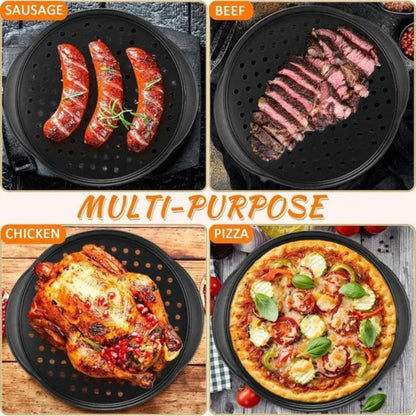 Meekoo 8 Pcs Pizza Pans with Holes and Handle 12 Inch Non Stick Pizza Crisper Tray for Oven Round Carbon Steel Perforated Pizza Baking Accessories for Home Restaurant Kitchen Baking Supplies