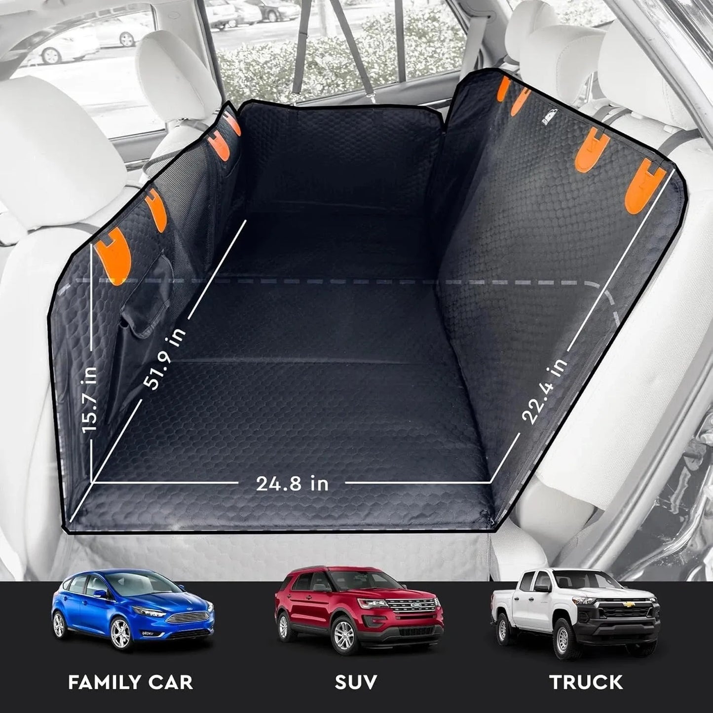 Hard Bottom Back Seat Extender Protector w/ Mesh Window & Storage for Dogs