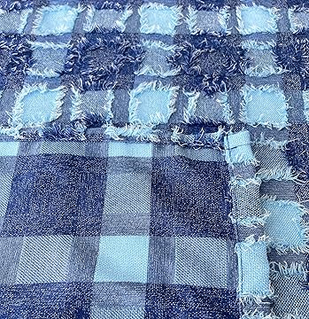 Blue Fashion Plaids Boho Pattern Clipped Yarn Swag Valance, Farmhouse Valance for Bathroom/Bedroom/Living Room
