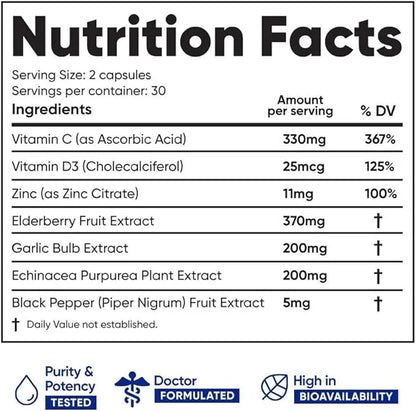 Immuneti - Advanced Immune Defense, 6-in-1 Powerful Blend of Vitamin C, Vitamin D3, Zinc, Elderberries, Garlic Bulb, Echinacea - Supports Overall Health, Provides Vital Nutrients & Antioxidants