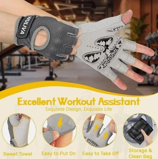 5-in-1 Workout Gloves for Men & Women, with Excellent Grip, Full Protection Exercise Weight Lifting Gym Gloves, Detachable Wrist Strap & Mesh Bag (MEDIUM)