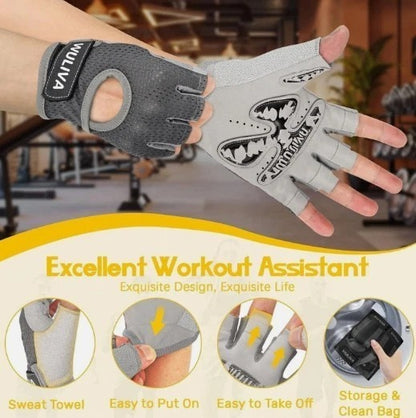 5-in-1 Workout Gloves for Men & Women, with Excellent Grip, Full Protection Exercise Weight Lifting Gym Gloves, Detachable Wrist Strap & Mesh Bag (MEDIUM)