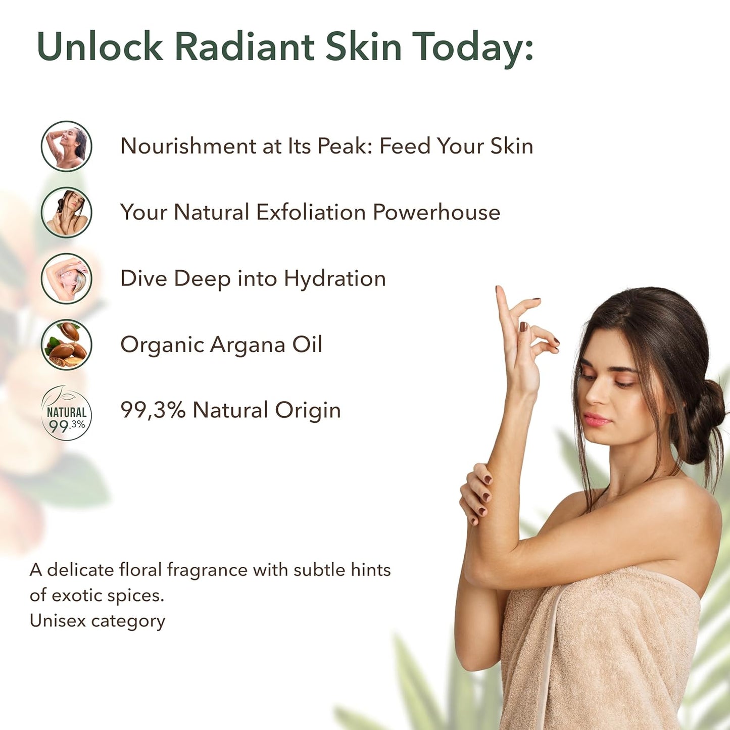 Body Scrub with Organic Argan Oil – Deep Reviving Salt Exfoliating Body Scrub 99.3% Natural, Vegan, Gentle Hydrating Scrub for Smooth Skin, 8.5 Fl Oz