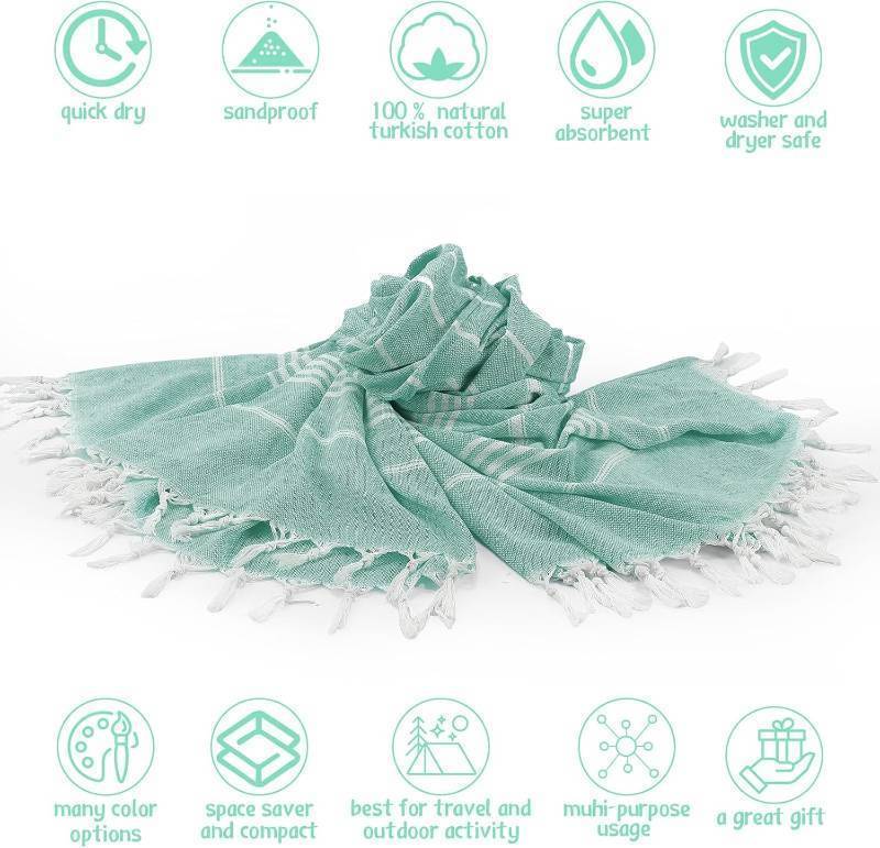 6 Pack Extra Large Cotton Turkish Beach Towels, Oversized Beach Blanket for Travel (Teal)