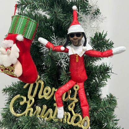 "Snoop On A Stoop" Christmas Elf Doll Decorations, Hip Hop Style for Holiday Home Tree & Mantel Decoration