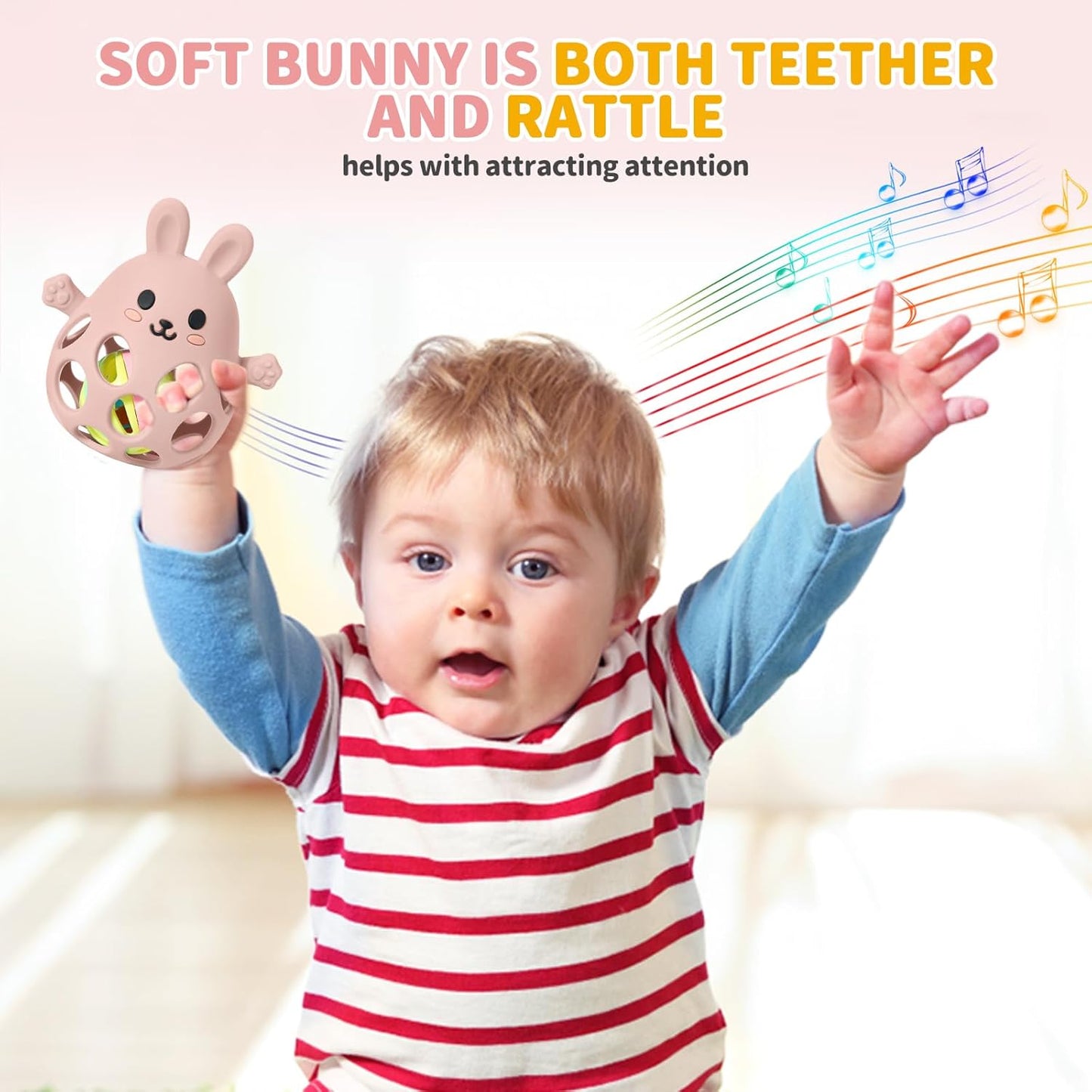 New Infant Silicone Baby Teether Toy Sensory Toy from 0 Months Prevents Finger Sucking (Rose Pink)