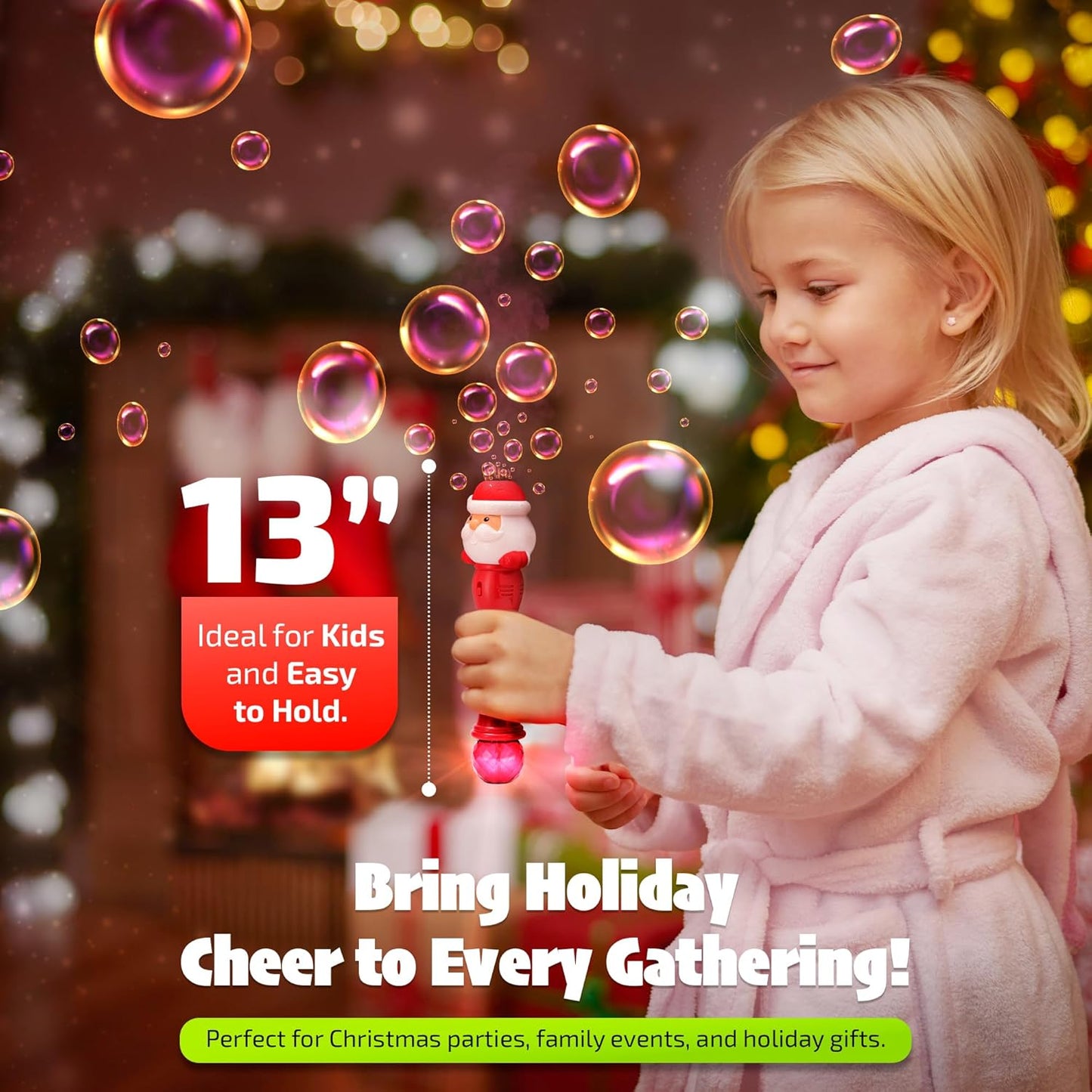 13" LED Light-Up Bubble Wand with Music – Automatic Handheld Bubble Blower for Kids – Includes Batteries & Solution – Fun Christmas Stocking Stuffer & Party Favor for Toddlers