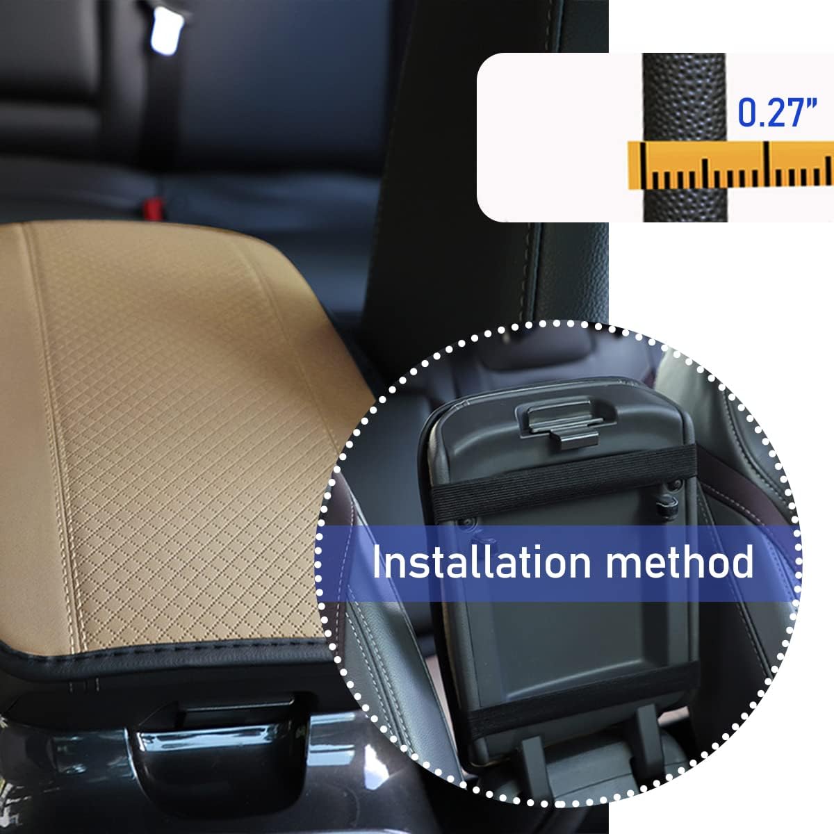 Beige PU Leather Car Center Console Cushion - Waterproof & Non-Slip Armrest Protector