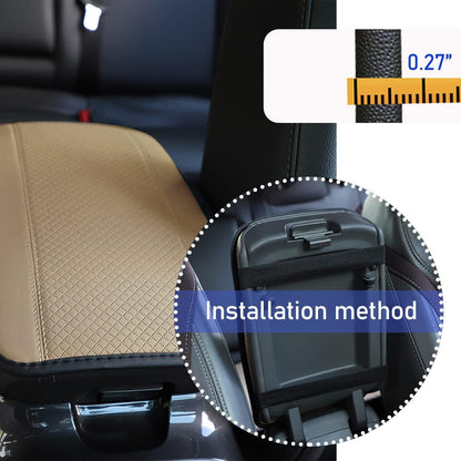 Beige PU Leather Car Center Console Cushion - Waterproof & Non-Slip Armrest Protector