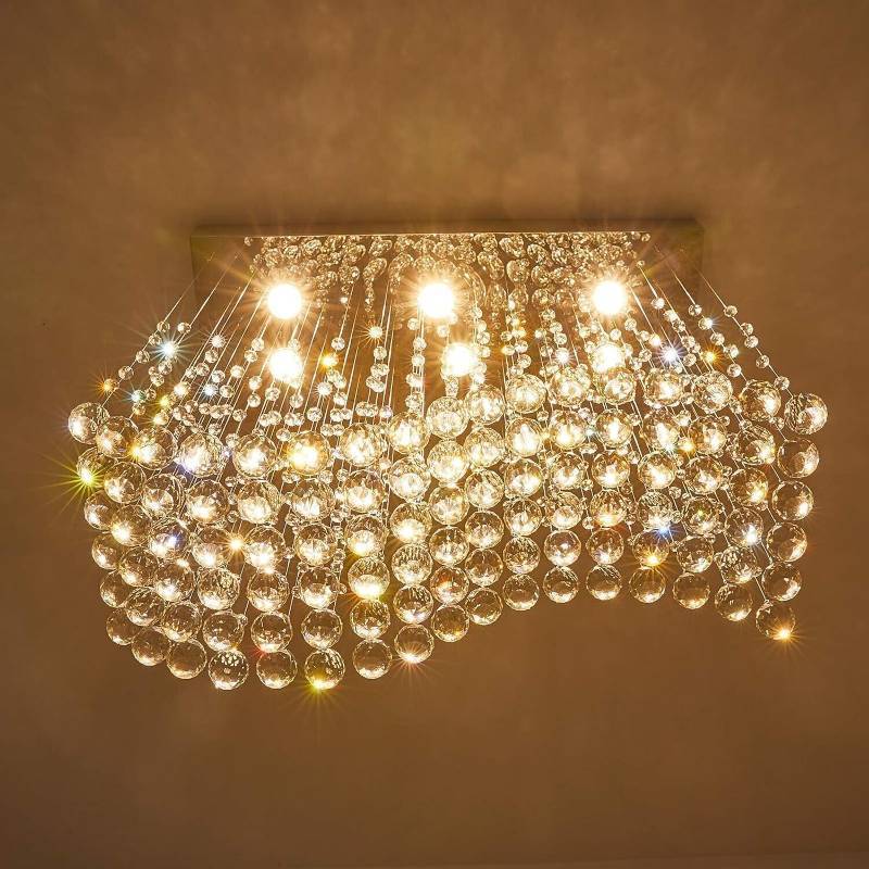 Modern K9 Crystal Raindrop Chandelier, Flush Mount Kitchen Island Dining Room