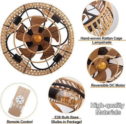 OPFLI 19" Boho Flush Mount Ceiling Fan with Remote