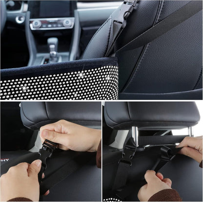 Bling Car Net Pocket Handbag Holder with Rhinestones, Universal Fit, Silver