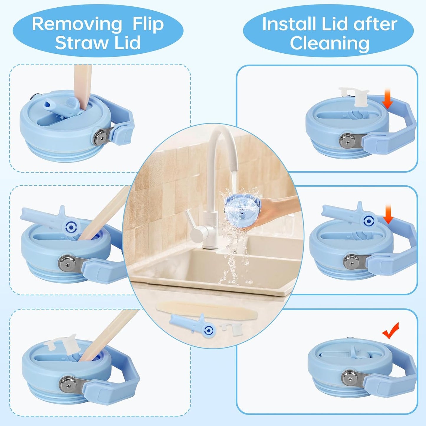 40 oz Flip Straw Leak Proof Lid with Handle for 40 oz. Stanley Quencher H2.0 & Pro Tour, Replacement Lid, Spill-proof, & Reusable (blue)