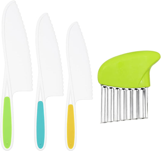 Kids Kitchen Knives, Nylon Toddler Knife Set with Crinkle Cutter, Kid Safe Knife for Real Cooking, Toddlers Friendly Knifes for Kitchen Cooking & Cutting
