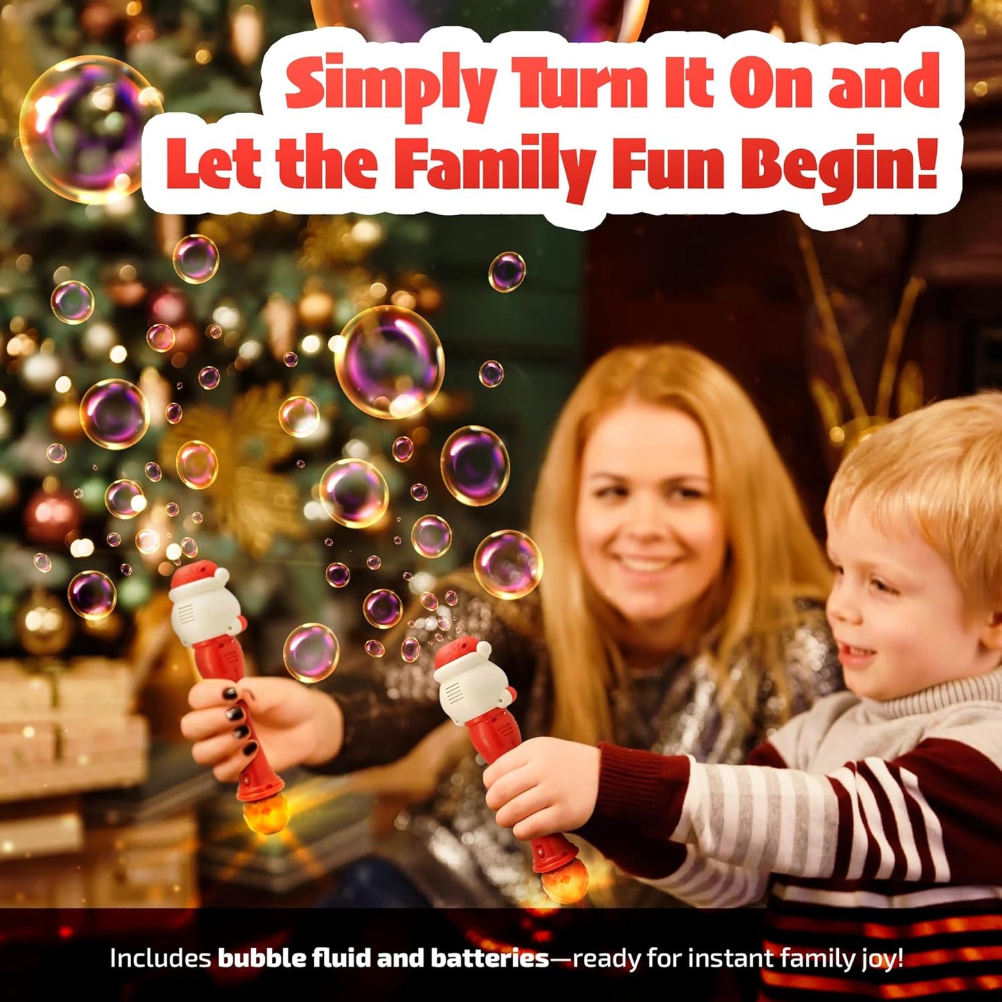 13" LED Light-Up Bubble Wand with Music – Automatic Handheld Bubble Blower for Kids – Includes Batteries & Solution – Fun Christmas Stocking Stuffer & Party Favor for Toddlers