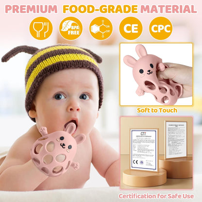 New Infant Silicone Baby Teether Toy Sensory Toy from 0 Months Prevents Finger Sucking (Rose Pink)
