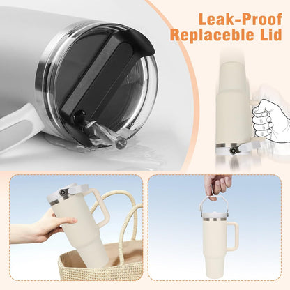 40 oz Flip Straw Leak Proof Lid with Handle for 40 oz. Stanley Quencher H2.0 & Pro Tour, Replacement Lid, Spill-proof, & Reusable (white)