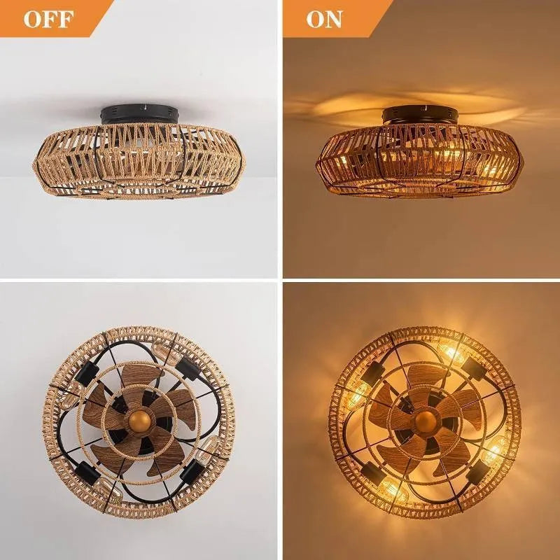 OPFLI 19" Boho Flush Mount Ceiling Fan with Remote