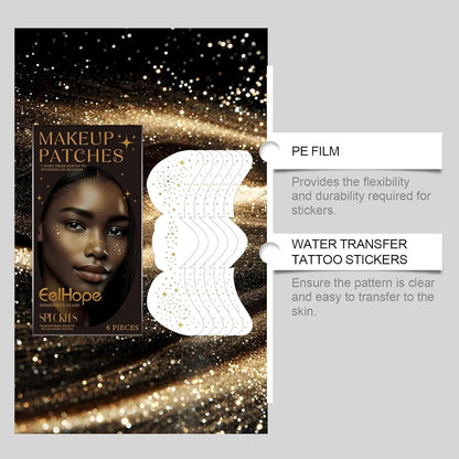 Makeup Patches, Face Makeup Patches, glitter freckles face tattoo, golden Fake Freckles, Waterproof Faux Freckles, Temporary Face Freckles For Women-6 Count