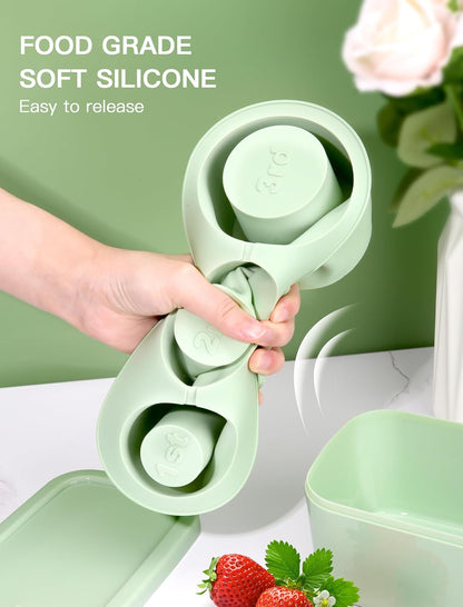 Ice Cube Tray for Tumblers and Stanley Cups, with 3 Hollow Silicone Cylinder Ice Mold with Lid and Bin for Freezer, Easy Fill & Release Ice Maker (Color-Green) (Size- 30 Oz - 40 Oz)