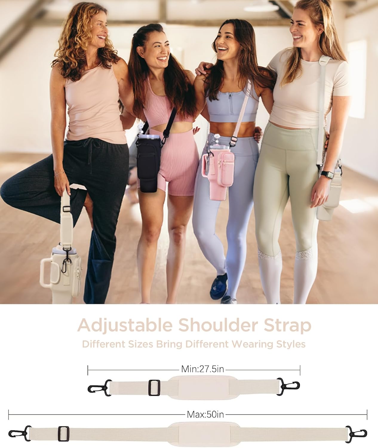 Water Bottle Holder with Strap, Water Bottle Carrier Bag with Phone Pocket, Shoulder Hand Strap Insulated Neoprene 32/40 oz Water Bottle Sleeve for Walking Hiking Camping Gym