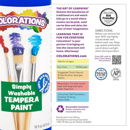 Pack of 6 Colorations Simply Washable Tempera Paint 8 oz.
