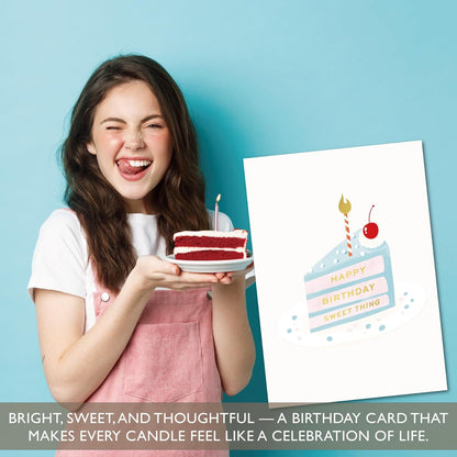 Gooji Cute Birthday Card for Her – Pastel Cake Slice Design with Cherry and Candle – Birthday Card for Women, Mom, Daughter, Wife, Friend, Girlfriend, Granddaughter, Niece – Includes Sentiment Inside