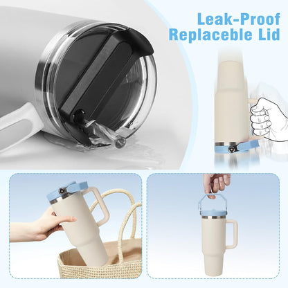 40 oz Flip Straw Leak Proof Lid with Handle for 40 oz. Stanley Quencher H2.0 & Pro Tour, Replacement Lid, Spill-proof, & Reusable (blue)