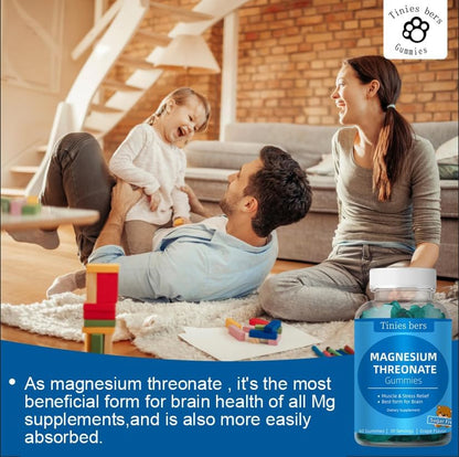 Magnesium Threonate Gummies 500mg, Sugar Free L-Threonate Gummies for Adults Kids, Best Mganesium Gummies for Brain, Non-GMO, Gulten Free, Vegan, Pectin, 60