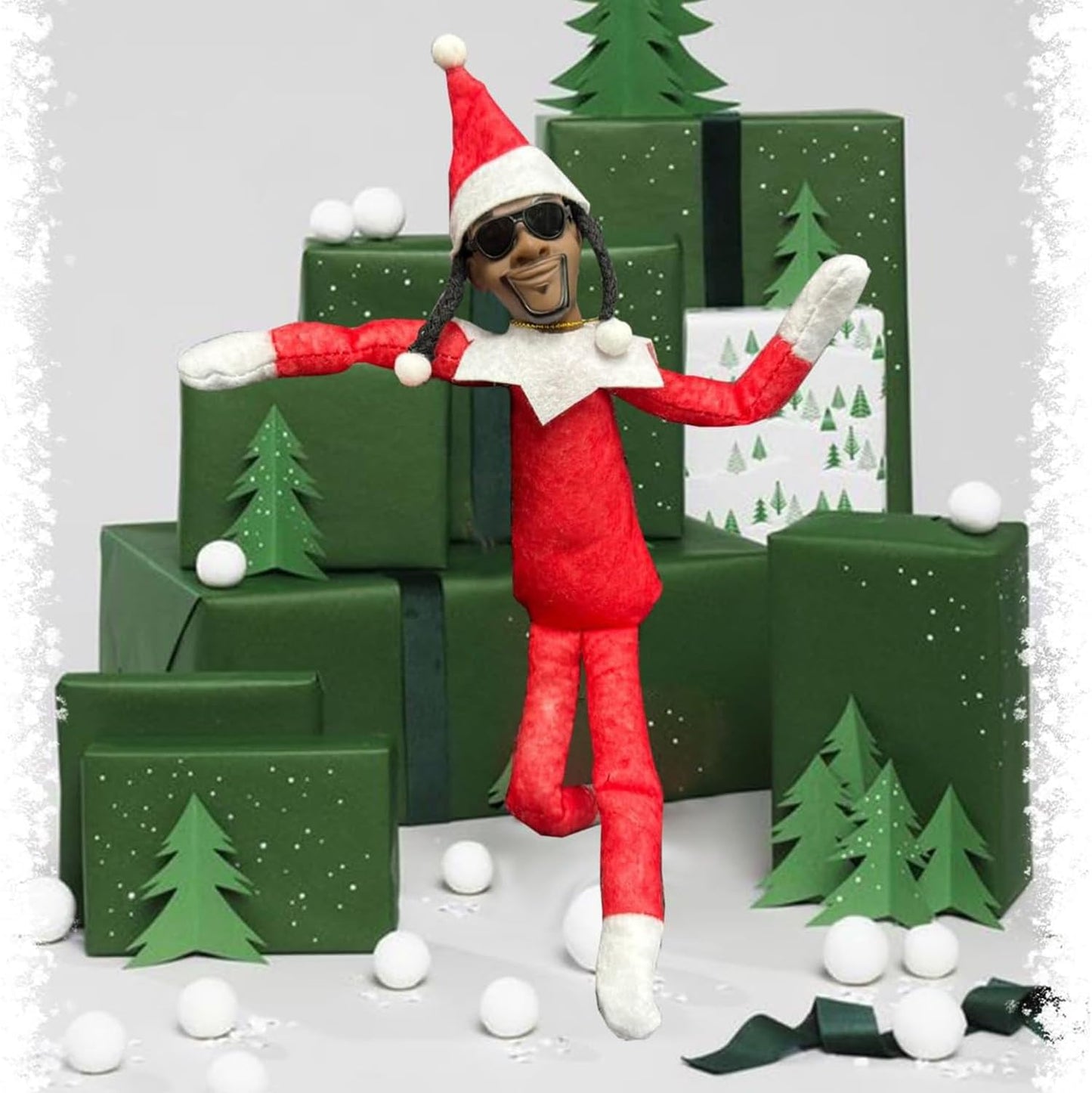 "Snoop On A Stoop" Christmas Elf Doll Decorations, Hip Hop Style for Holiday Home Tree & Mantel Decoration