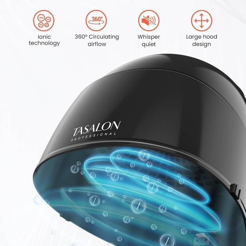 Ionic Hooded Dryer - 1875W Bonnet Hair Dryer, 3 Heating Settings, Sit Under Hair Dryer for Home and Salon, Portable Hair Dryer with Hood, Height Adjustable Hooded Hair Dryer-Black