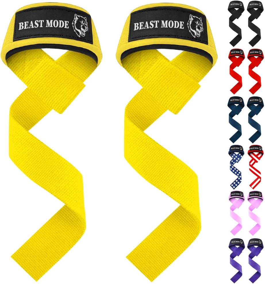 Lifting Straps YELLOW/BLACK for Weightlifting Gym Strength Training - Wrist Straps with Neoprene Padded Cotton - Men & Women – Ideal for Powerlifting, Bodybuilding & Deadlifts
