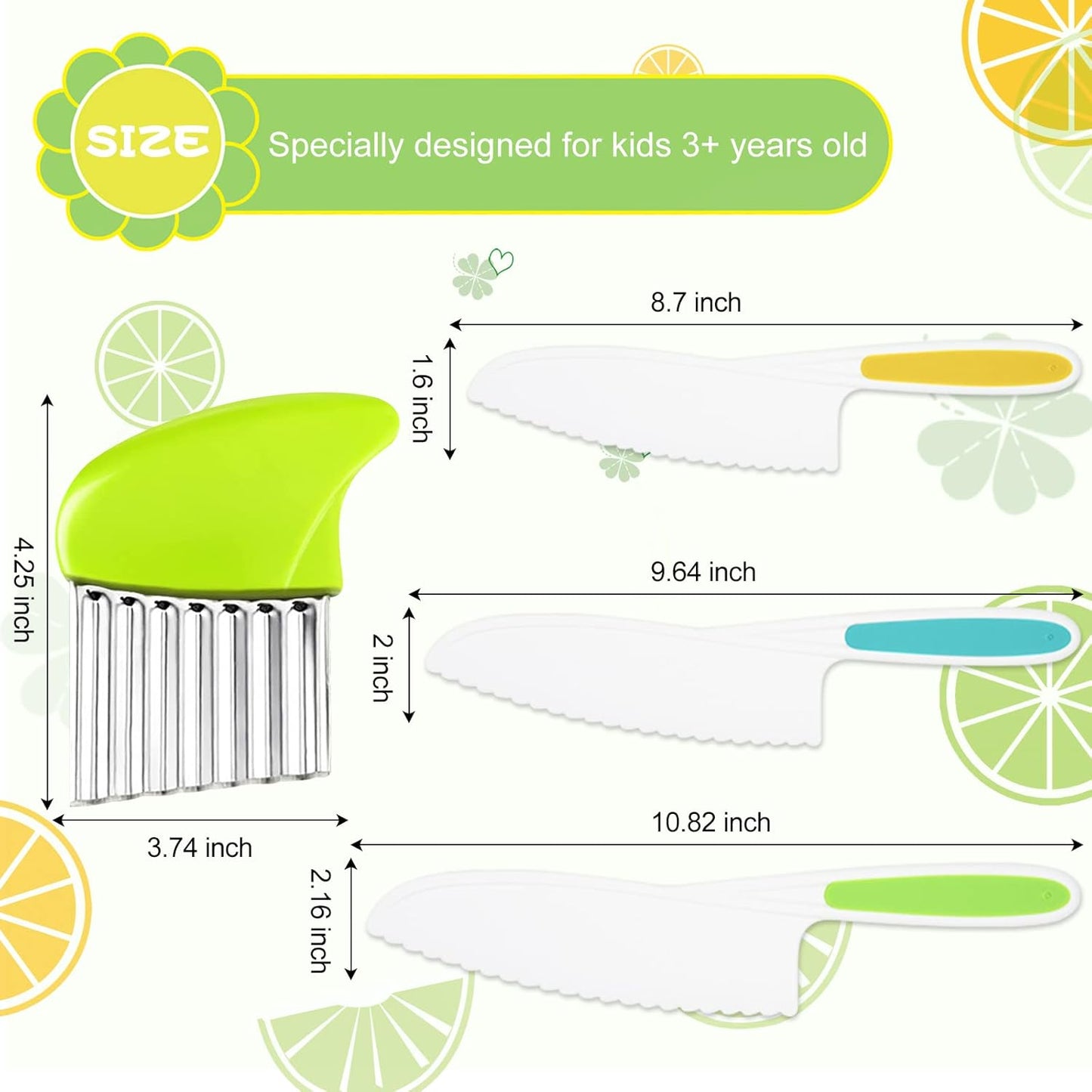 Kids Kitchen Knives, Nylon Toddler Knife Set with Crinkle Cutter, Kid Safe Knife for Real Cooking, Toddlers Friendly Knifes for Kitchen Cooking & Cutting