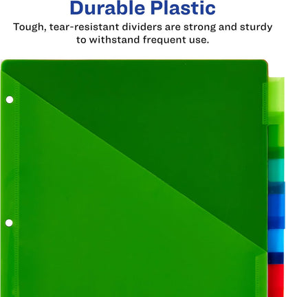 Insertable Plastic Dividers for 3 Ring Binders, 8 Tabs per Set, Big Tabs, Two Pockets, Multicolor Binder Dividers, Works with Sheet Protectors
